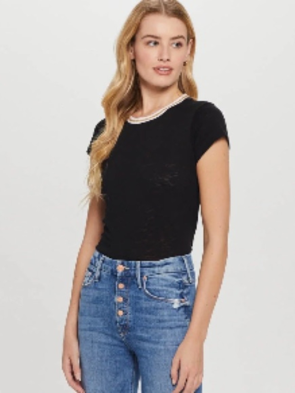 Goldie LeWinter Metallic tipped ringer tee top XS black gold